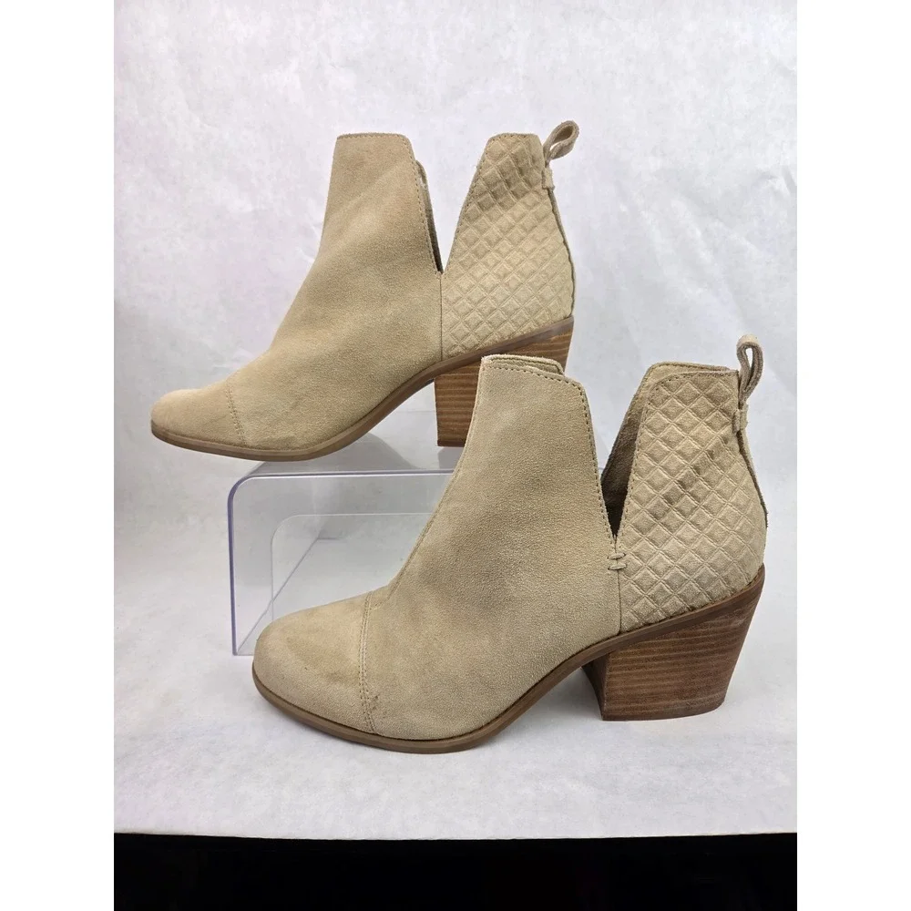 TOMS Esme Womens 10 Suede Ankle Boots Tan Chunky Heel Boho Casual Neutral Casual